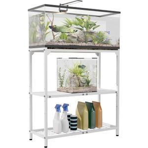 20-30 Gallon Aquarium Stand, Fish Tank Stand with Adjustable 3-Tier Storage Shelf, Heavy Duty Reptile Breeder Turtle Tank Terrarium Rack Table for Home Office, 30" L x 12" W x 32.2" H, White