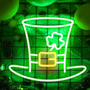 Threan St. Patrick's Day Neon Signs Hat Clover Lights Decoration LED Green Lucky Hat Neon Shamrock Light USB Wall Bar Living Room Decor for Window Spring Party Home Bedroom Art Gift,13.78 x 11.81 Inch