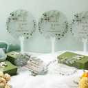 Kathfly 50 Pcs Wedding Fans for Guests Bulk Plastic Clear Round Decorative Fans with Handle Thank You for Being Our Fan Gift for Ceremony Bridal Baby Shower Party Favors Decoration(Green Leaf)