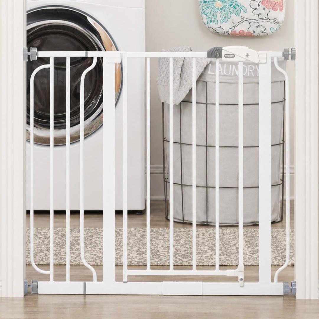 Regalo Easy Step 38.5-Inch Extra Wide Baby Gate, Includes 6-Inch Extension Kit, 4 Pack Pressure Mount Kit and 4 Pack Wall Mount Kit