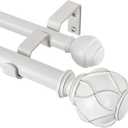 KAMANINA 1 Inch Double Curtain Rods for Windows 36 to 72 Inches (3-6 Feet), Ivory White Heavy Duty Double Curtain Rod, Telescoping Drapery Rod with Netted Texture Finials