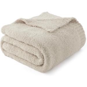 Bedsure Ivory Knit Throw Blanket for Couch, Bedding Sofa - Super Soft, Cozy, Fuzzy, Fluffy Blanket Dupes, Gentlesoft, Breathable Warm Gift for Women, Winter Decor, Beige, 50x60 Inches