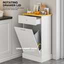 GAZHOME 10 Gallon Tilt Out Trash Cabinet, Upgrade Wooden Free Standing Recycling Trash Cabinet with Hideaway Drawer(White), Single Door - 10 Gallon