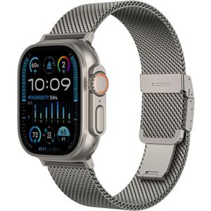 Stainless Steel Magnetic Milanese Loop for Apple Watch Band 49mm 46mm 45mm 44mm 42mm 41mm 40mm 38mm Men and Women, Magnetic Metal Watch Strap for iWatch Series 10/9/8/7/6/5/4/3 Ultra 2 1 (Titanium)