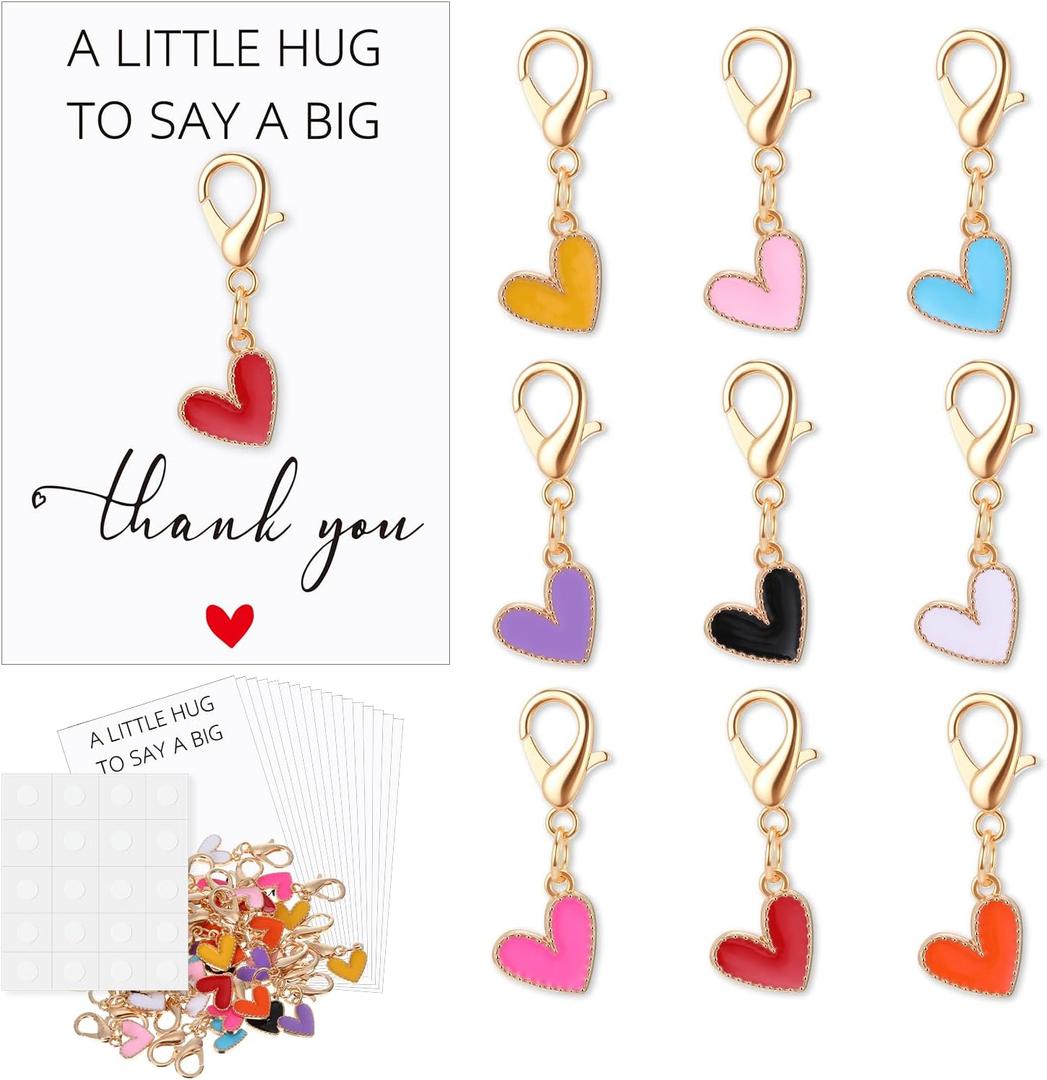 Gemscream 36 Sets Heart Pocket Hugs Bulk Heart Keychains Thank You Gift Positive Pocket Hug with Thank You Cards for Coworkers Employee Volunteer Nurse Teacher Office Staff Family Friend, 9 Colors