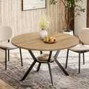 MECHYIN 42 Inch Round Dining Table for 24, Farmhouse Round Kitchen Table with Storage Shelf, Pedestal Dining Table, Wood Top & Metal Base, Small Space Table for Apartment, Dining Room