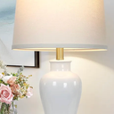 Modern Ceramic Table Lamp 23" White Ceramic Lamps for Living Room, Rustic Farmhouse Bedside Lamp with Ginger Jar Design, Elegant Bedroom Lamp for Nightstand Desk Side End Table Home Decor