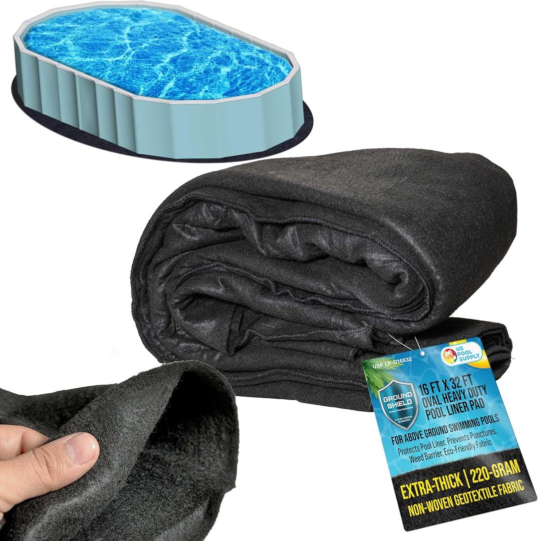 U.S. Pool Supply Ground Shield 16-Foot x 32-Foot Oval Heavy Duty Pool Liner Pad for Above Ground Swimming Pools - Protects Pool Liner, Prevents Punctures, Weed Barrier, Eco-Friendly Extends Liner Life
