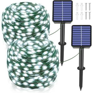 Ollny Solar Outdoor Lights, 2 Pack Total 132FT 400LED Solar Fairy Lights, IP67 Waterproof 8 Modes String Lights for Tree Yard Garden Patio Party, Cool White