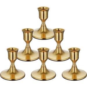 zeochyni 6PCS Brass Gold Taper Candle Holders, Vintage Metal Candlestick Holders for Dinner Room Table Centerpiece or Mantel Wedding Party Decor