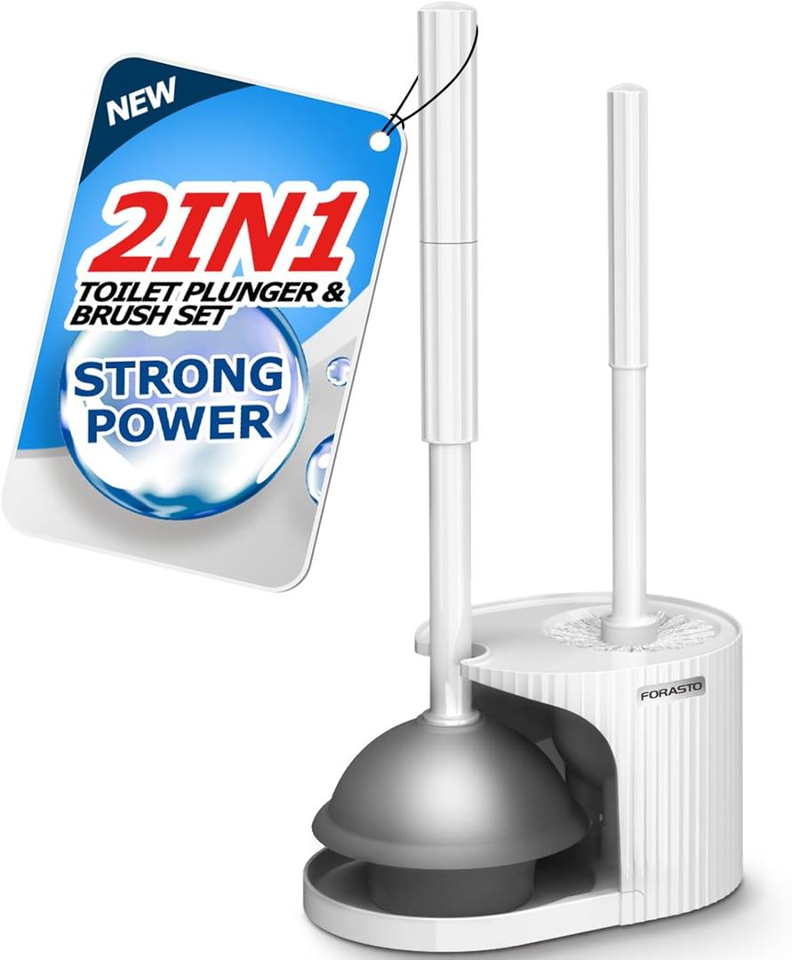2 in 1 Toilet Brush and Plunger Set,Extended Handle Plunger,Bathroom Cleaning Tools Combo,Cleaning SuppliesBathroom AccessoriesWhite 21inch (1Pack)