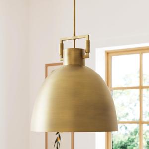 Nathan James Leigh Pendant Lighting, Hanging Ceiling Light with Oversized Metal Shade and Adjustable Cord, for Kitchen Island or Entryway, Antiqued Brass, Set of 1