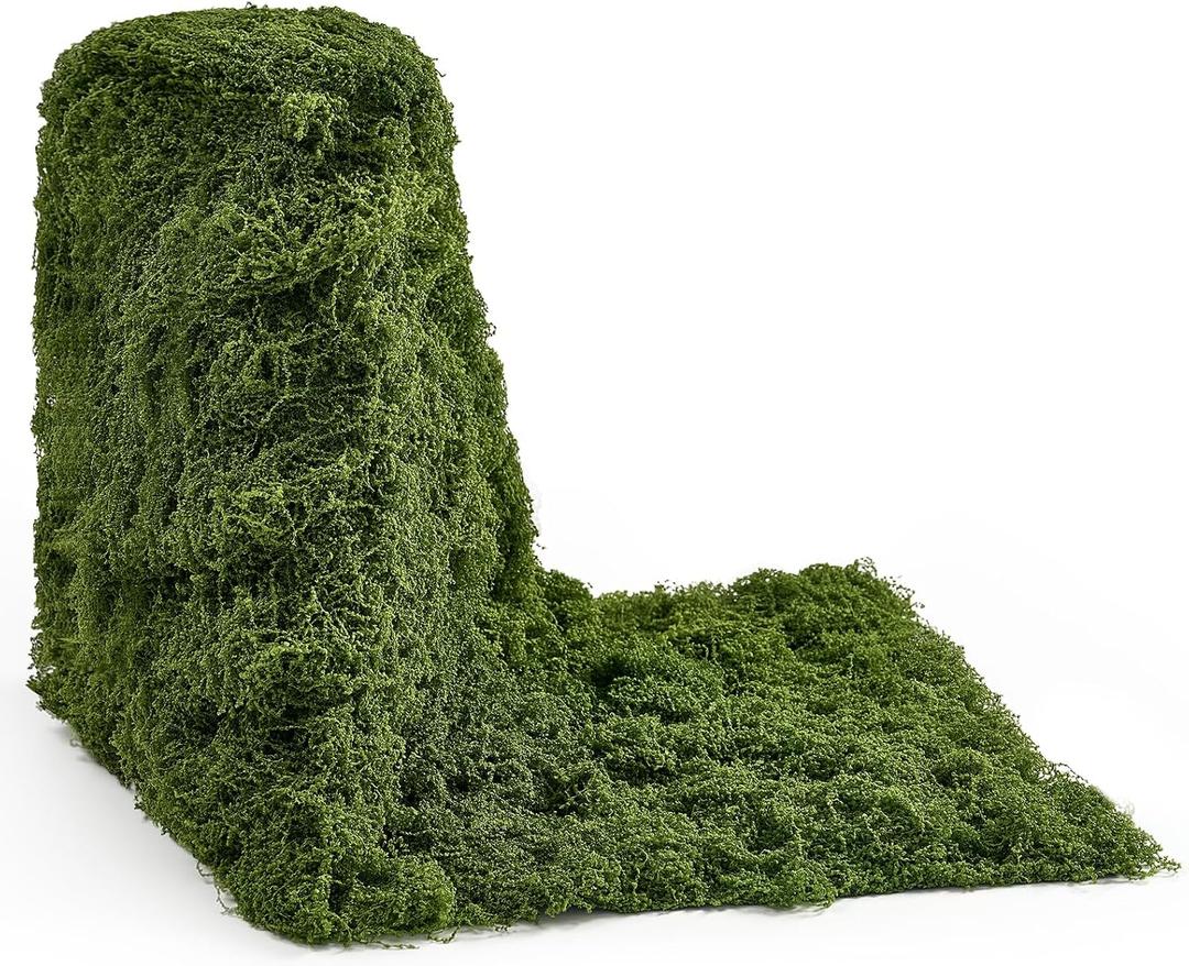 Artificial Moss Mat 11.8" x 8.85ft, Faux Moss Roll Runner Sheet for Crafts & Wedding Decor, Reusable Green Nylon Fake Moss Roll for Garden Theme Party, Fireplace & Table Display