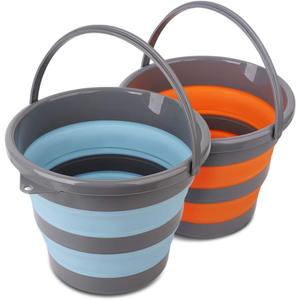 2 Pack Collapsible Plastic Bucket with 2.6 Gallon (10L) Each, Foldable Round Tub for House Cleaning, Space Saving Outdoor Waterpot for Garden or Camping, Portable Fishing Water Pail (Blue & Orange)