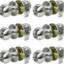 SUNTAI 6 Pack Privacy Door Knobs, Satin Nickel Round Doorknobs Interior/Exterior Lockset, Keyless Door Handle with Lock for Bedrooms/Bathrooms
