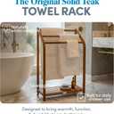 AquaTeak The Original 34" Sula Teak Free Standing Towel Rack - 3 Tier Hand Towel Holder with Storage Shelf for Bathroom - Durable Water Resistant Shower Organizer & Drying Rack, Non-Slip Rubber Feet
