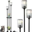 HMVPL Crystal Floor Lamp with Shelves, Modern Floor Lamps for Living Room, 3-Light Standing Lamps with Table, Black Tall Lamp with Crystal Shade, On/Off Foot Switch, Corner Floor Lamp for Bedroom
