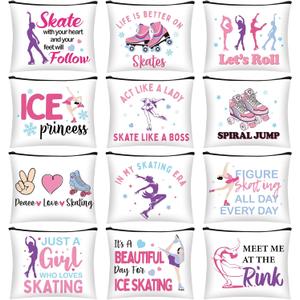 12 Pcs Ice Skating Makeup Bag for Women Figure Skate Cosmetics Bag Zipper Pouch Christmas Gifts for Skater Lovers Coach Birthday Skating Party Favor