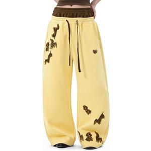 Aelfric Eden Dachshund Baggy Sweatpants Double Waist Wide Leg Sweatpants Unisex Y2k Casual Pants Trousers (Medium, Yellow)