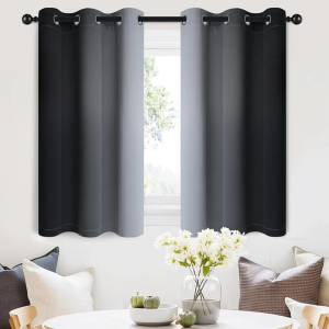SimpleHome Ombre Curtains for Bedroom 36 Inch Length with Grommet Gradient Light Blocking Black Gradient Window Curtains for Living Room 2 Panels 42 x 36 Inch