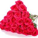 Hotop 20 Pcs Artificial Rose Flowers with Long Stem,Real Touch Silk Realistic Plastic Bouquet Roses Bulk for Home Decor Bridal Wedding Party Table Centerpieces Decorations(Hot Pink)