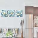 Blue Abstract Canvas Wall Art, 12"x12" Blossoming Floral with Gold Foil Prints - Set of 3 for Living Room, Bedroom, Bathroom