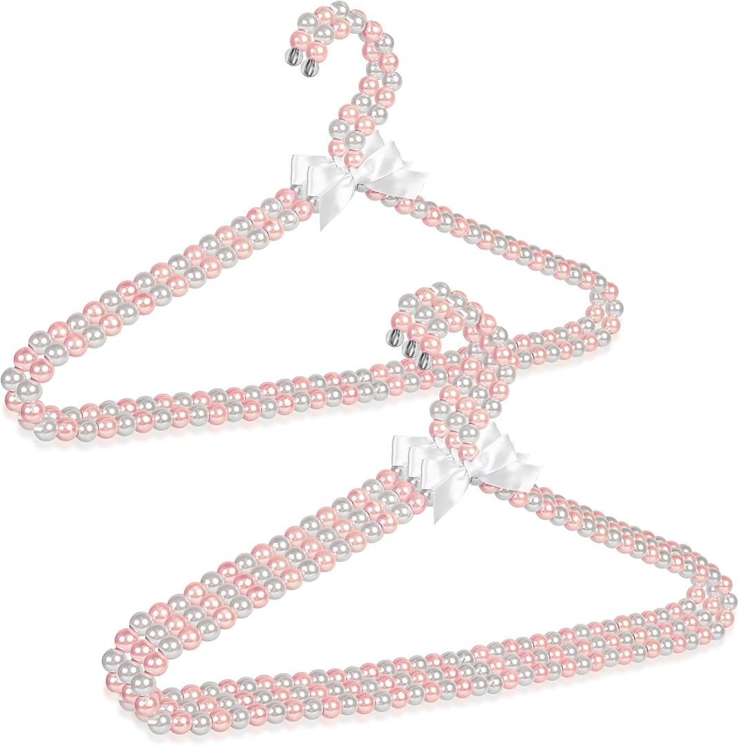Concepts Premium Heavy Duty Pearl Hangers with Ribbon Trim for Wedding and Engagement Gowns - Slim Design Also Can Be Used for Suits and Shirts (Pink/White, 5 Pack)