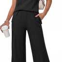 ANRABESS Women 2 Piece Lounge Sets Summer Casual Knit Sweater Vest Pant Set Beach Vacation Clothes 2026 Airport Outfits (Large, Black)