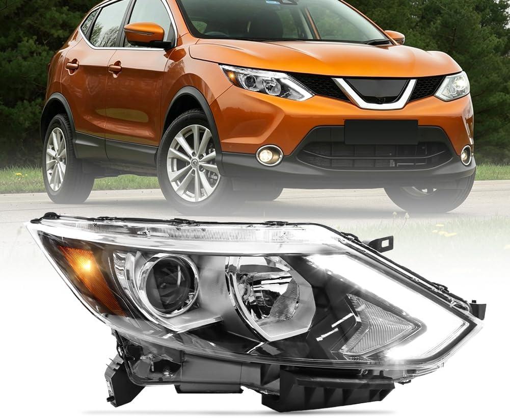 Halogen Headlight Assembly Fit for 2017-2019 Nissan Rogue Sport, Passenger Side Headlamp with LED DRL Clear Lens Black Housing Amber Reflector, OEM# 260106MA0A, 1 PC