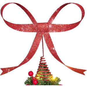 Yhthoha Large Metal Bow Christmas Tree Topper,9.4 Inch Glitter Red Tree Topper,Red Bow Christmas Tree Decorations for Xmas Home Decor Holiday Party Indoor Outdoor Shop Office