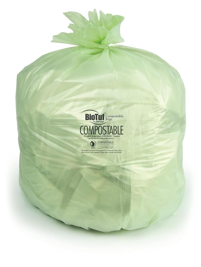 BioTuf 30 Gallon Can Liner by Heritage Bag Co. (125 Pack) 30"x39" 1.2mil Green