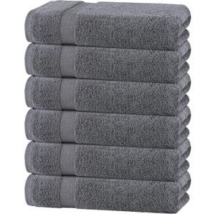 White Classic Wealuxe Grey Towels for Bathroom 6 Pack, Cotton Bath Towel Set for Hotel, Gym, Spa, Soft Extra Absorbent Quick Dry 24x50 Inch
