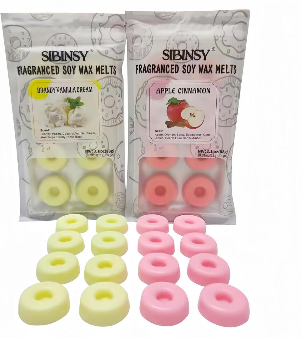 16 Donuts Strong Scented Wax Melts Wax Cubes Strong Scent for Wax Warmer Non Toxic Soy Wax Melts for Warmers Candle Melts Vanilla Apple Cinnamon