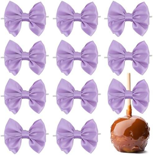 AIMUDI Purple Satin Ribbon Twist Tie Bows for Treat Bags 3.5" Lavender Bows for Crafts Small Bows for Gift Wrapping Premade Bows for Cake Pop Candy Apples Gift Bags Wedding Baby Shower -24 Counts