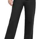 Balleay Art Women Straight Leg Dress Pants High Elastic Waisted Slacks Business Casual Work Office Trousers (Black, XL)