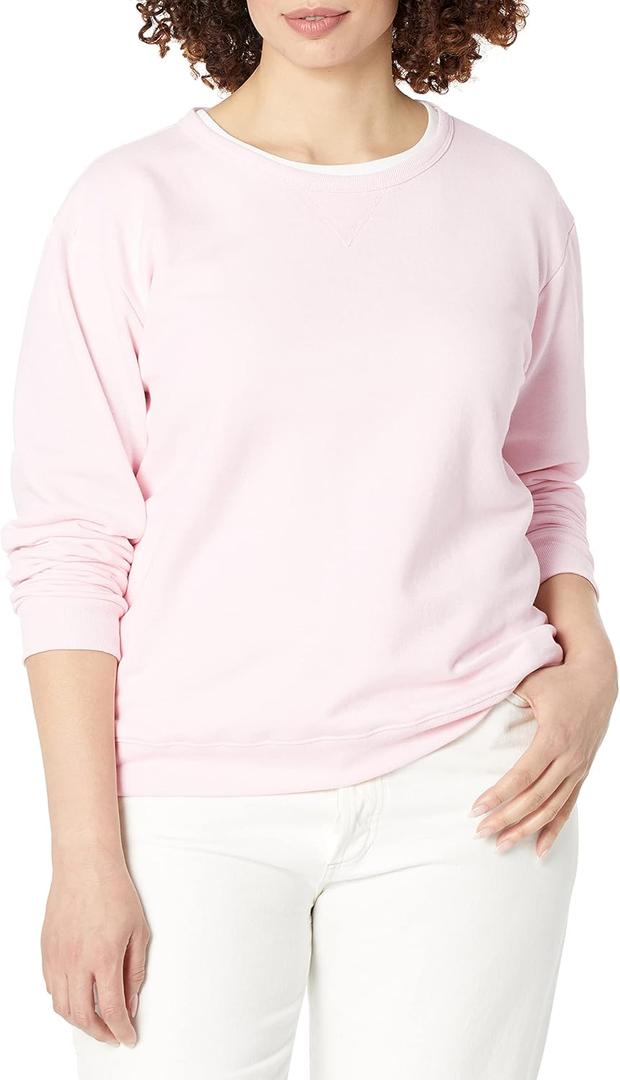 Hanes womens Crewneck Sweatshirt, Ecosmart Fleece Pullover With V-notch, Sweatshirt for Women (Medium, Pale Pink)
