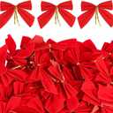 FOIMAS Small Christmas Velvet Bows,50pcs Red Christmas Craft Bows with Ties Christmas Tree Bows for DIY Christmas Craft Wreath Home Decoration Gift Wrapping