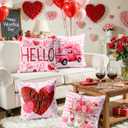 Valentines Day Pillow Covers 18x18 Set of 4 Romantic Throw Pillow Covers Cushion Covers for Sofa Bed Couch Anniversary Wedding Home Decor for Living Room Pink Plaid Love