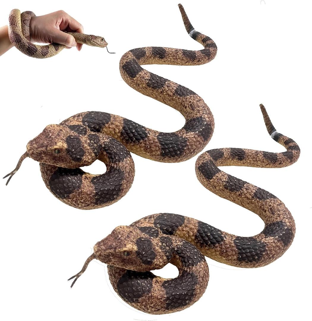 LRCXL Realistic Fake Snakes Toy Soft Rubber Snakes to Keep Birds Away - Rattlesnake Toys for Garden Props to Keep Birds Away, Scare Squirrels, Mice, Pranks Halloween Decoration Props (2 Pack)