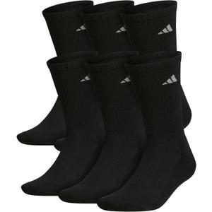 adidas Men's Athletic Cushioned Crew Socks (6 Pairs) Durable & Comfortable (Black, L)