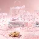 QOUBAI 24Pcs Pink Bow Clear PVC Gift Bags With Handles Bow Goodie Treat Candy Bag Pink Bows Theme Present Wrap Tote Bags for Birthday Party Favor Baby Shower Decoration Supplies 8 x 8 x 3in