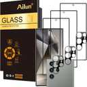 Ailun Glass Screen Protector for Galaxy S24 Ultra [6.8 Inch] 3Pack + 3Pack Camera Lens Tempered Glass Fingerprint Unlock 0.25mm Ultra Clear Anti-Scratch Case Friendly [Not For S24/S24 Plus]