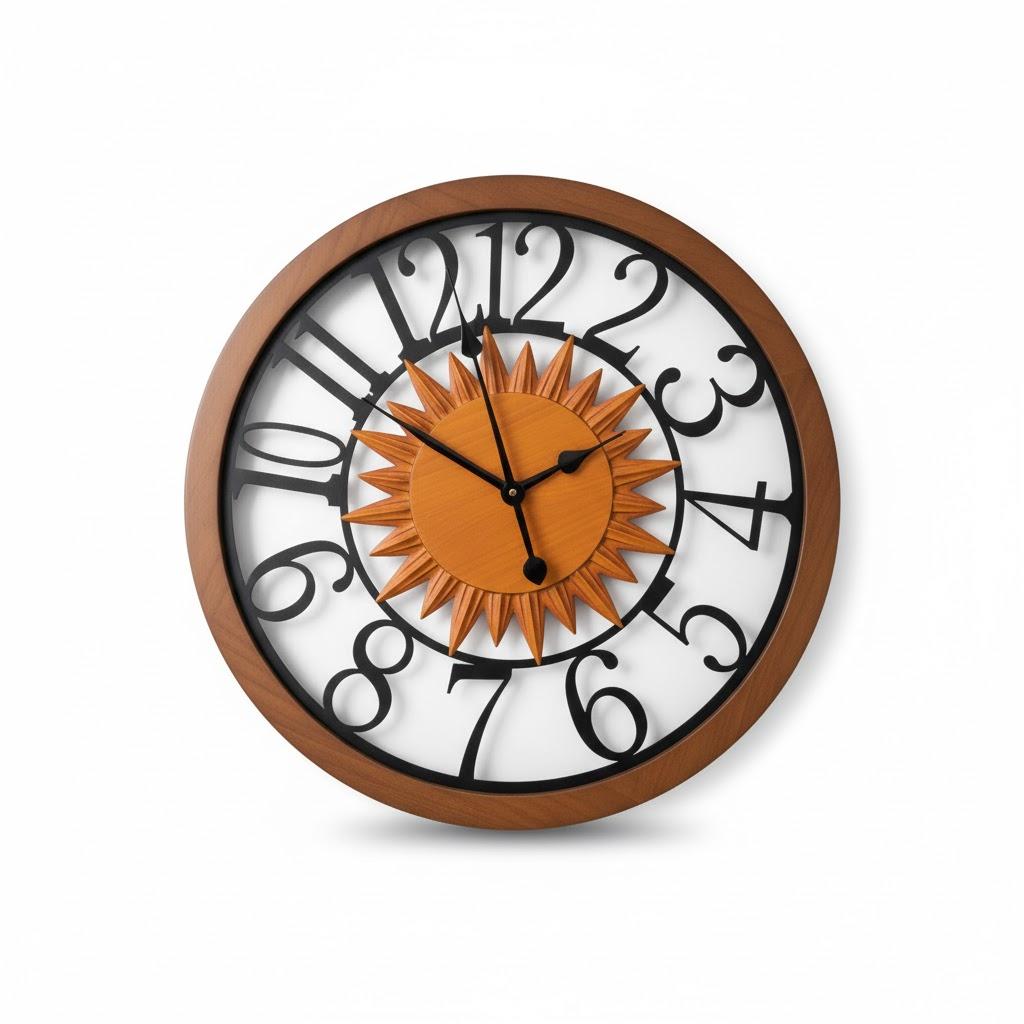 JXQXYN 24'' Modern Large Wall Clock, Clocks for Living Room, Unique Sun Styling Design with Open Dial, Silent Wall Clock Decorative, Battery Operated for Bedroom,Kitchen,Study or Entryway