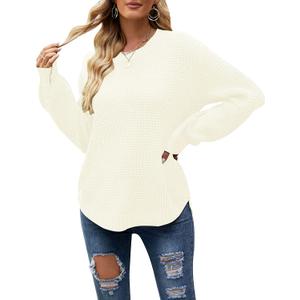 MEROKEETY Women's Winter Fall Long Sleeve Tunic Sweaters 2026 Casual Trendy Crew Neck Waffle Knit Pullover Tops Jumper (XX-Large, Cream)