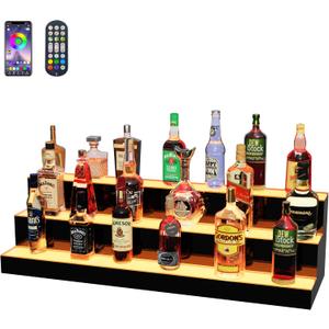 MESAlLUP 40 Inch 3 Tier Lighted Liquor Bottle Display Shelf, LED Bar Shelves with APP or Remote Control, Mulit Color Lighting for Home Mini Bars Decor, Restaurants & Party Use, Acrylic Stand