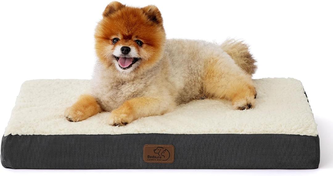 Bedsure Dog Bed for Small Dogs - Comfy Flat Puppy Beds with Removable Washable Cover, Orthopedic Egg Crate Foam Pet Mat, Suitable for Pet Up to 15 lbs (24"L x 16"W x 3"Th, Grey)
