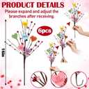 6 Pcs Conversation Heart Candy Picks Decorations Valentines Day Gifts Candy Heart Berry for Tree Vase Artificial Valentines Fake Flowers Wedding Anniversary Home Office Desk Table Decor