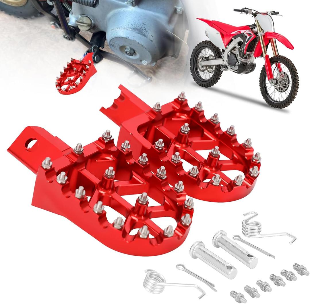 AnXin Foot Pegs Motorcycle Universal CNC Footpeg for CRF XR CR 50 70 80 100-125cc CT200U Mini Bike SSR Apollo RFZ TaoTao Lifan Kayo Coolster Pit Bike - Red