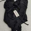 SPORLIKE Women One Piece Swimsuit V-Neck Ruffle Bathing Suit Padded Monokini (Large, Solid Black)