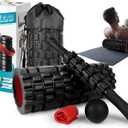 Krightlink 5-in-1 Foam Roller Set - Deep Tissue Muscle Recovery Kit with High Density Exercise Roller, Massage Ball, Resistance Band & Carry Bag for Physical Therapy & Pain Relief (Black)